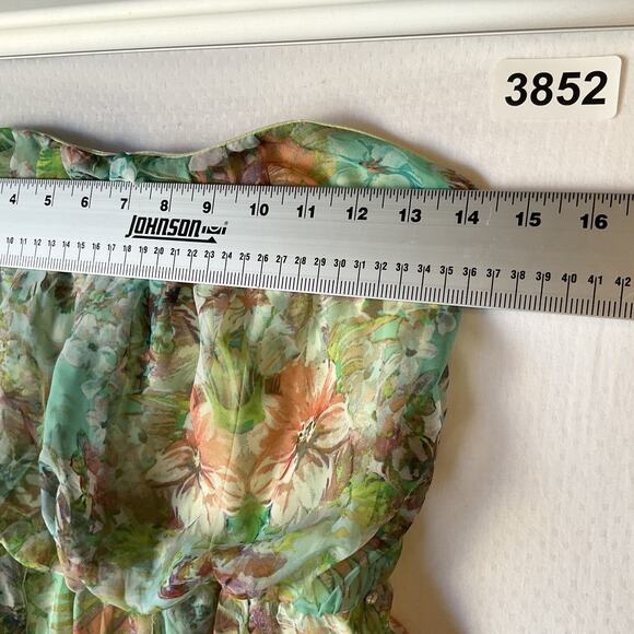 City Studio Women Dress M Green Floral Strapless Fit & Flare Hi-Low Chiffon Knee - Picture 4 of 11